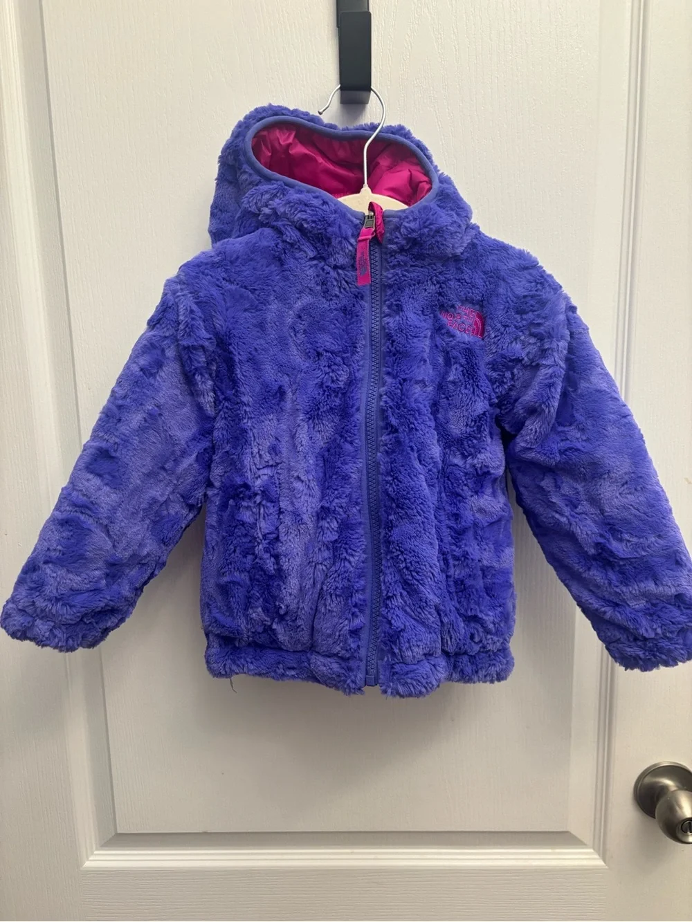 The North Face Reversible Hooded Jacket Girls Size 2T Pink Purple Fleece